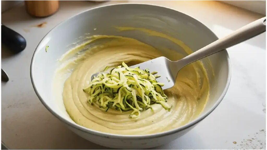 Folding Zucchini into Wet Mixture