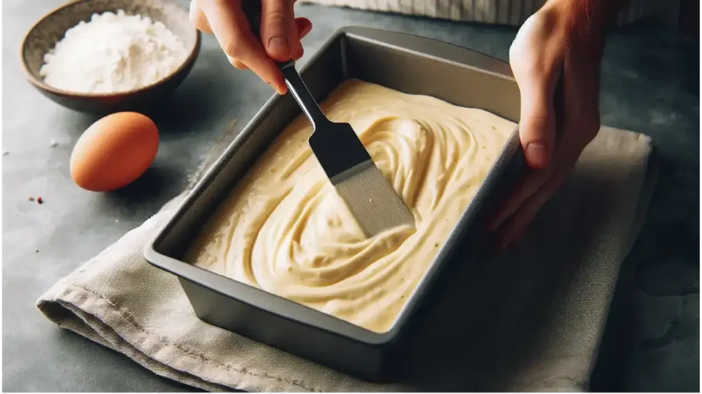 Pouring and Smoothing Zucchini Bread Batter