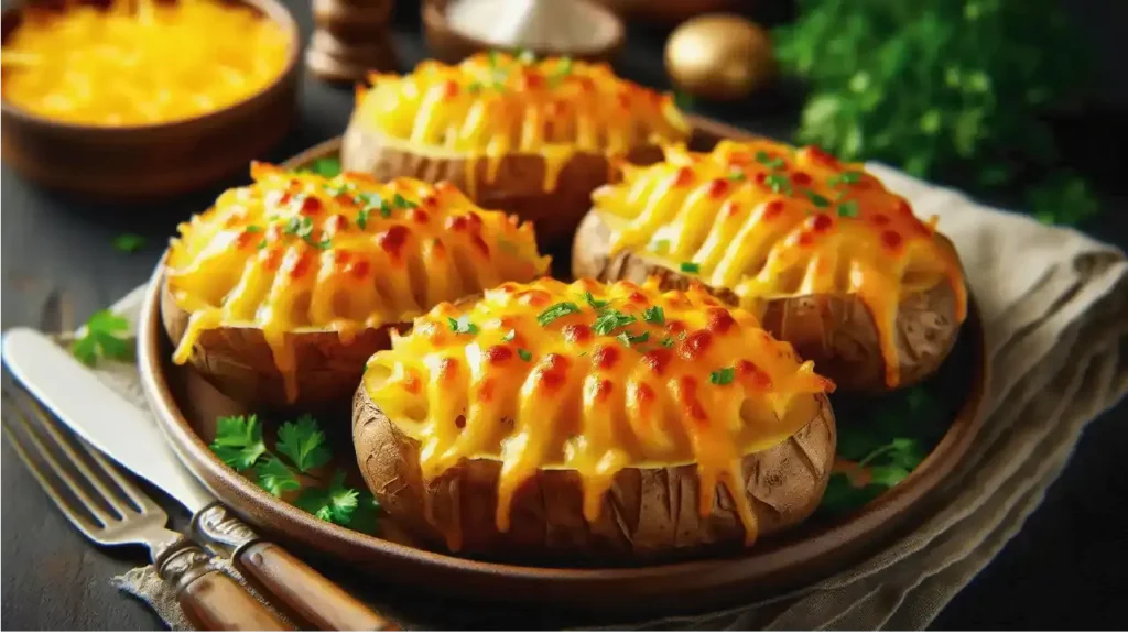 French Onion Twice Baked Potatoes served and garnished with fresh parsley