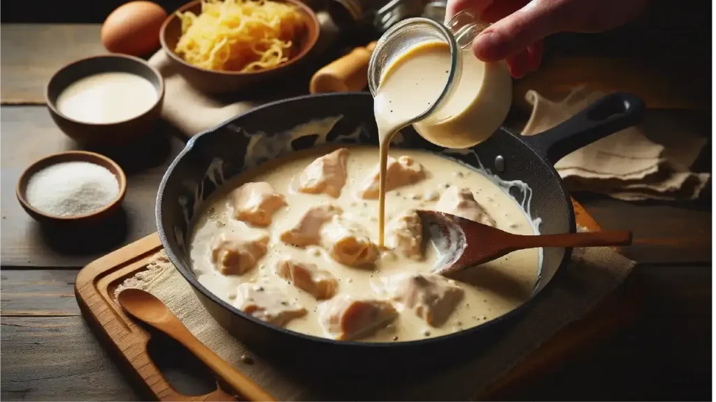 Making Creamy Sauce for Chicken and Leeks