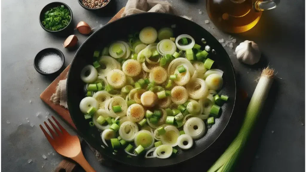 Sautéing Leeks and Garlic for Creamy Chicken and Leeks