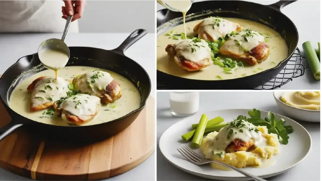 Presentation of Creamy Chicken and Leeks