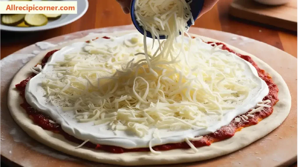 Adding Mozzarella Cheese to dill pickle Pizza Base