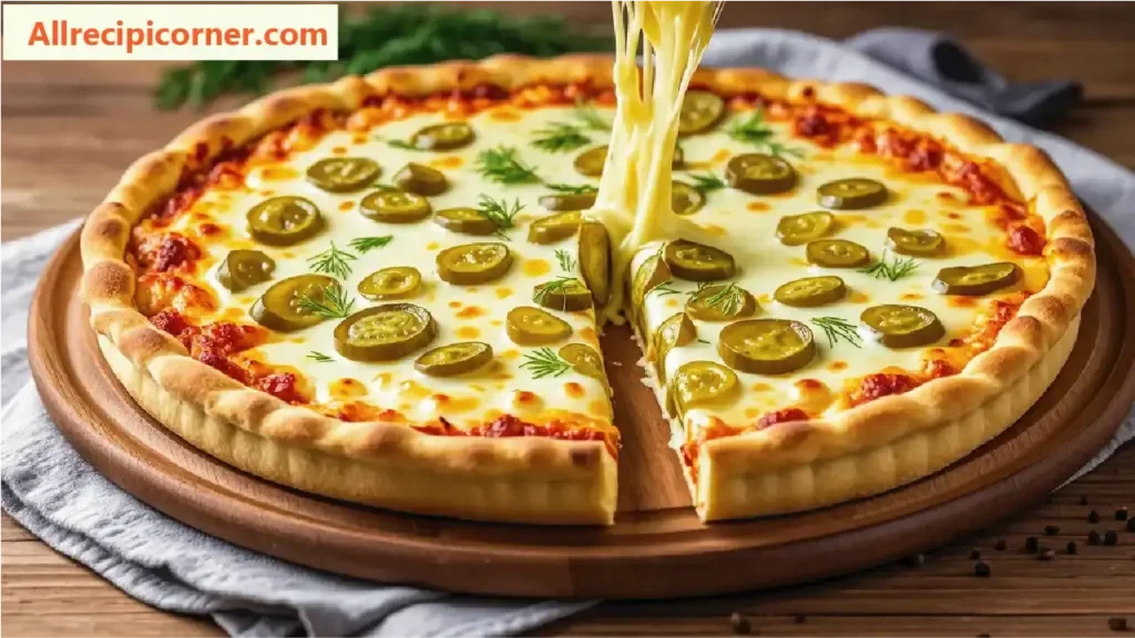 Sliced Pickle Pie Pizza Garnished with Fresh Dill