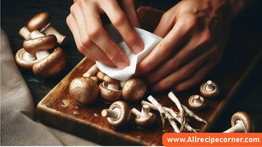 Cleaning Mushrooms for Stuffed Mushrooms with Boursin Cheese