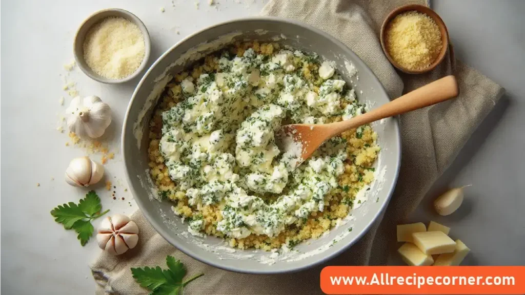 Mixing the Boursin Cheese Filling for Stuffed Mushrooms