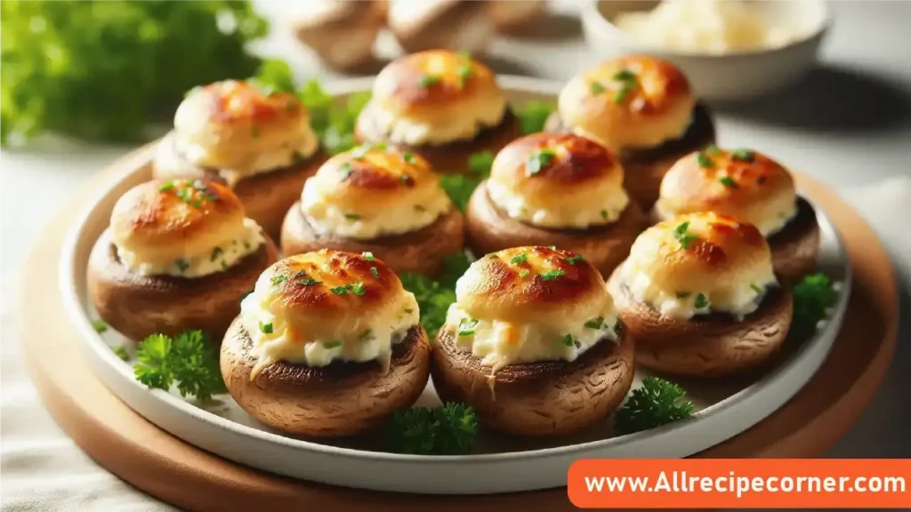 Serving Baked Stuffed Mushrooms with Boursin Cheese